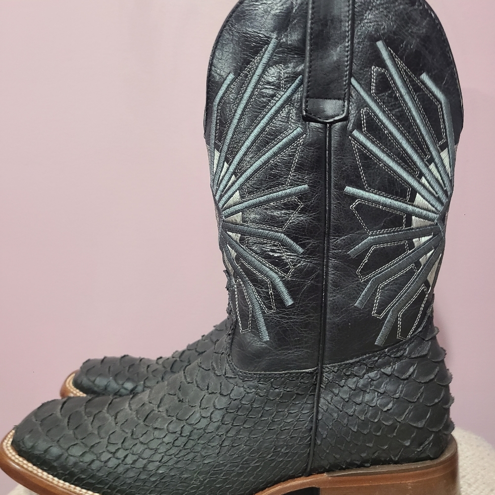 Mens Black Python Square Toe Boots
